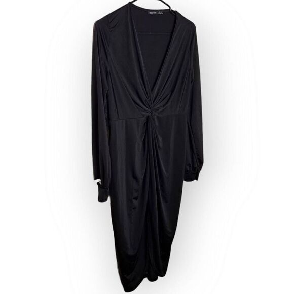 Boohoo Women's Disco Slinky Twist Front Wrap Dress in Black size 10 US - Picture 2 of 7